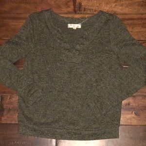 green lace up long sleeve top